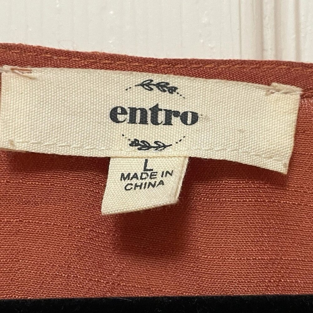 ENTRO Rust-Colored Embroidered Tie-Front Bell Sleeve Boho Shirt Sz L - Picture 2 of 10